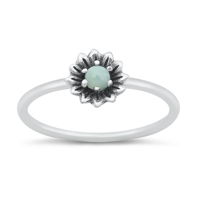 Sterling Silver Oxidized Flower Larimar Ring
