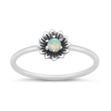 Sterling Silver Oxidized Flower White Lab Opal Ring