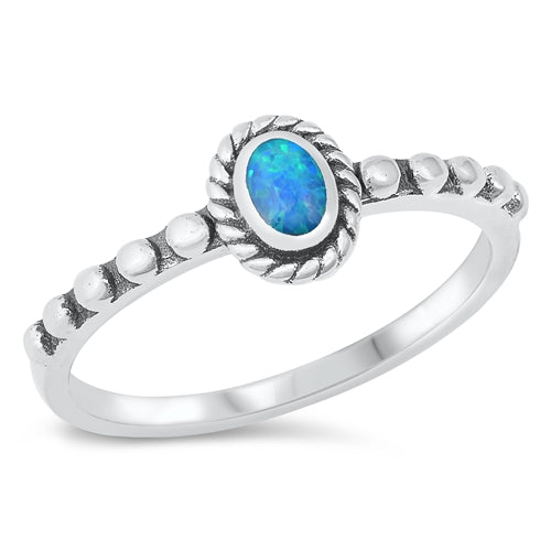 Sterling Silver Oxidized Spiral Oval Blue Lab Opal Ring