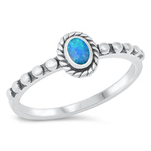 Load image into Gallery viewer, Sterling Silver Oxidized Spiral Oval Blue Lab Opal Ring