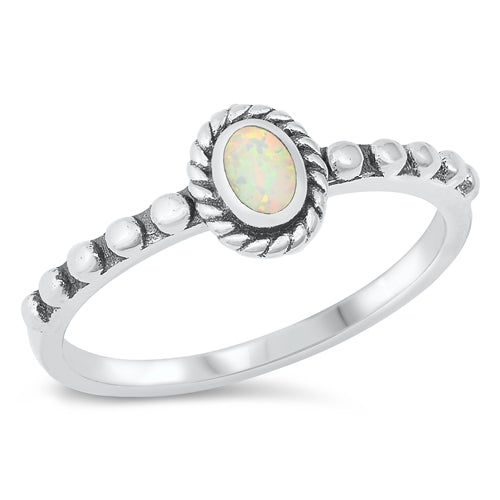 Sterling Silver Oxidized Spiral Oval White Lab Opal Ring