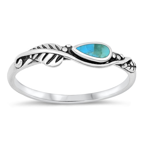 Sterling Silver Oxidized Genuine Turquoise Ring-3.8mm