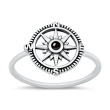 Load image into Gallery viewer, Sterling Silver Oxidized Compass Black Agate Stone Ring
