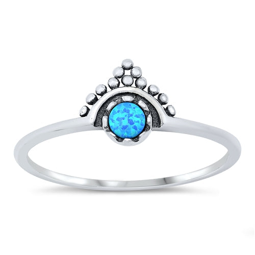 Sterling Silver Oxidized Bali Blue Lab Opal Ring