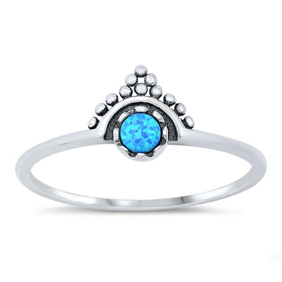Sterling Silver Oxidized Bali Blue Lab Opal Ring