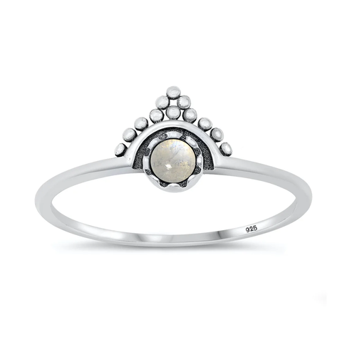 Sterling Silver Oxidized Moonstone Stone Ring