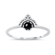 Load image into Gallery viewer, Sterling Silver Oxidized Beaded Crown Black Agate Stone Ring