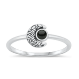 Sterling Silver Oxidized Crescent Moon Black Agate Stone Ring