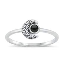 Load image into Gallery viewer, Sterling Silver Oxidized Moon Black Agate Stone Ring