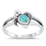 Sterling Silver Oxidized Sea Turtle Genuine Turquoise Ring-8.6mm