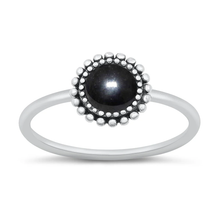Load image into Gallery viewer, Sterling Silver Oxidized Round Black Agate Stone Ring