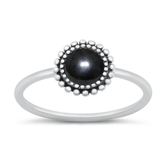 Sterling Silver Oxidized 9.4mm Round Black Agate Stone Ring