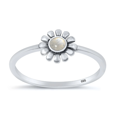 Sterling Silver Oxidized Flower Moonstone Stone Ring