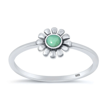 Load image into Gallery viewer, Sterling Silver Oxidized 7.5mm Flower Genuine Turquoise Stone Ring