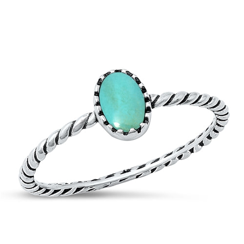 Sterling Silver Oxidized And Polished Oval Turquoise Ring