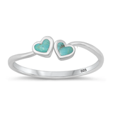Sterling Silver Rhodium Plated Hearts Genuine Turquoise Stone Ring