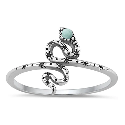 Sterling Silver Oxidized Snake Genuine Larimar Stone Ring