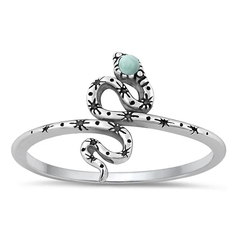 Sterling Silver Oxidized Snake Genuine Larimar Stone Ring