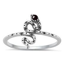 Load image into Gallery viewer, Sterling Silver Oxidized 13.5mm Snake Black Agate Stone Ring