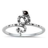 Sterling Silver Oxidized 13.5mm Snake Black Agate Stone Ring