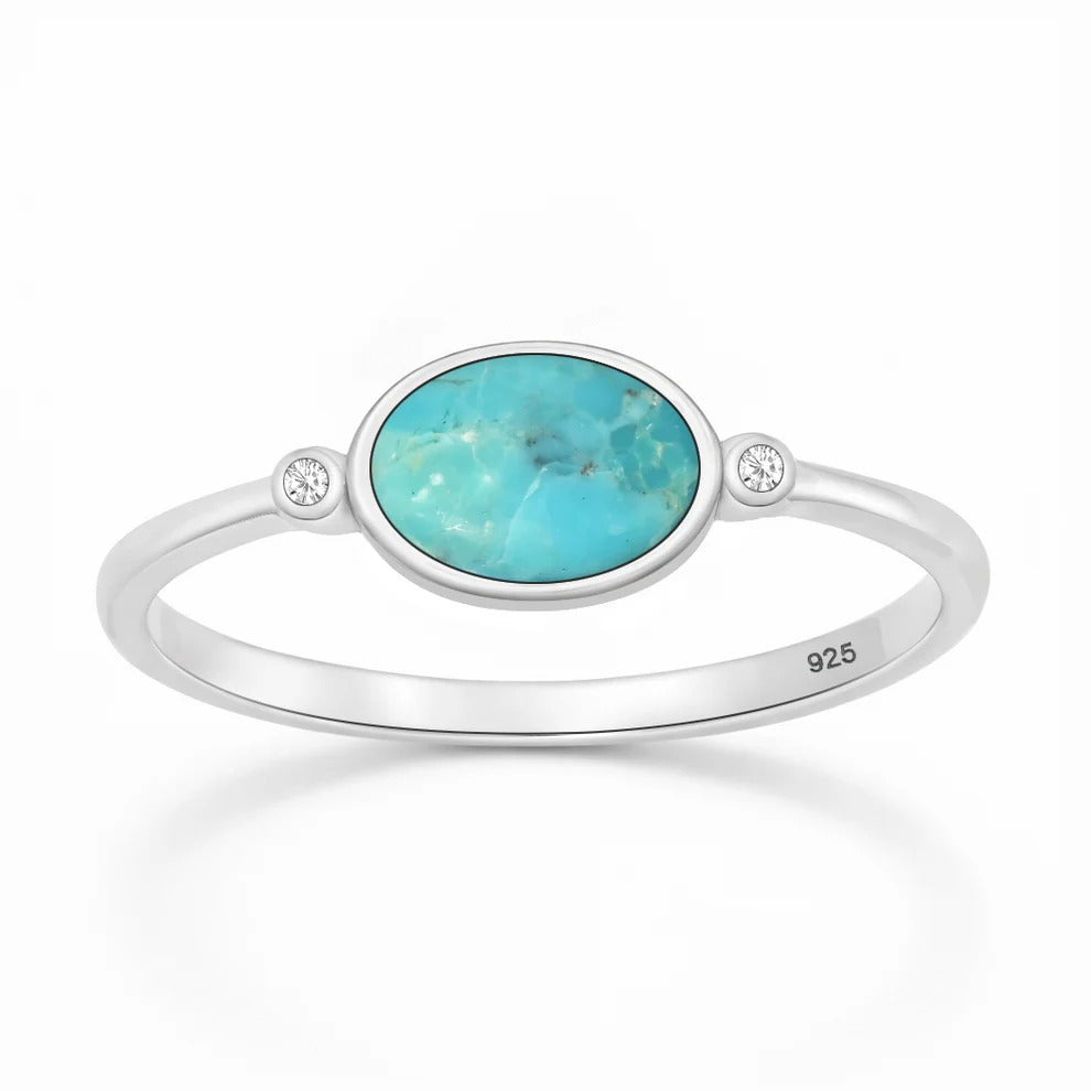 Sterling Silver Rhodium Plated Turquoise And Clear CZ Ring