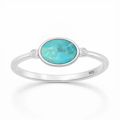 Sterling Silver Rhodium Plated Turquoise Stone Ring