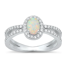 Load image into Gallery viewer, Sterling Silver Rhodium Plated White Lab Opal And Clear CZ Ring