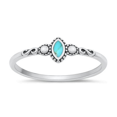 Sterling Silver Oxidized 6mm Genuine Turquoise Stone Ring