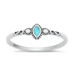 Sterling Silver Oxidized 6mm Genuine Turquoise Stone Ring