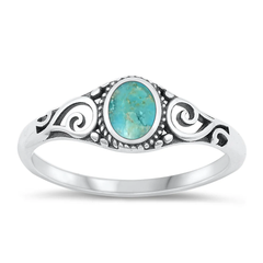 Sterling Silver Oxidized Celtic Oval Genuine Turquoise Stone Ring