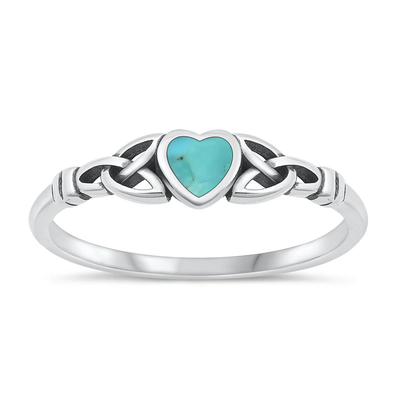 Sterling Silver Oxidized Celtic Heart Genuine Turquoise Stone Ring