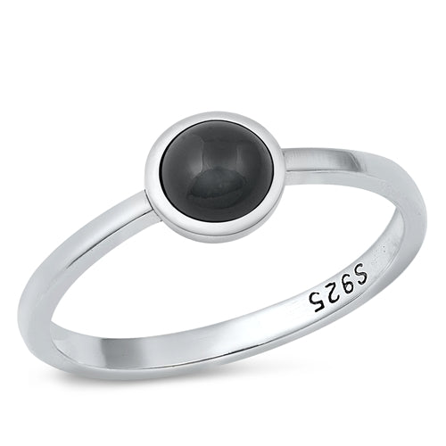Sterling Silver Round Black Agate Stone Ring