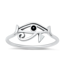Load image into Gallery viewer, Sterling Silver Oxidized Eye Of Horus Black Agate Stone Ring