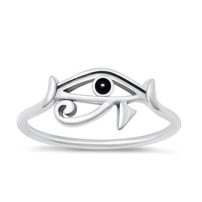 Sterling Silver Oxidized Eye Of Horus Black Agate Stone Ring