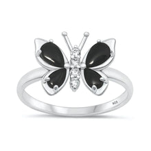 Load image into Gallery viewer, Sterling Silver Oxidized And Polished Butterfly Black Onyx And Clear CZ Ring