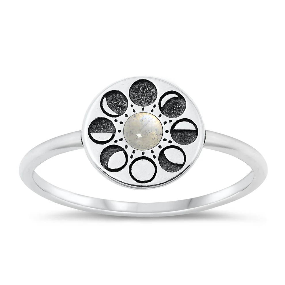 Sterling Silver Oxidized Moonstone Moon Phases Ring