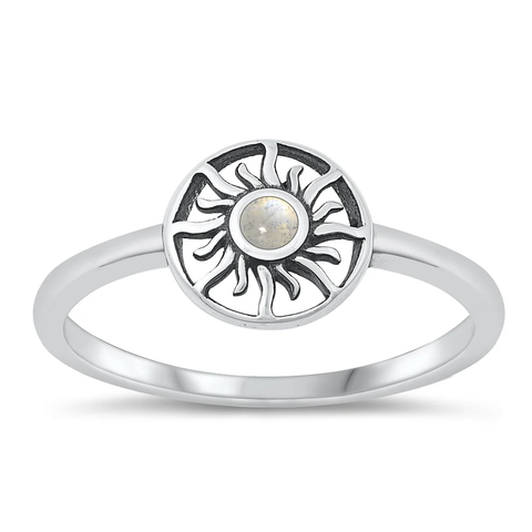 Sterling Silver Oxidized Sun Moonstone Stone Ring