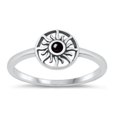 Sterling Silver Oxidized Sun Black Agate Stone Ring
