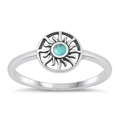 Sterling Silver Oxidized Genuine Turquoise Sun Stone Ring