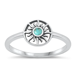 Sterling Silver Oxidized Genuine Turquoise Sun Stone Ring