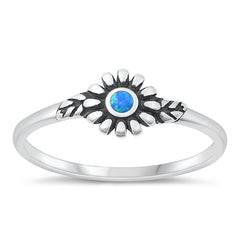 Sterling Silver Oxidized Flower Blue Lab Opal Ring