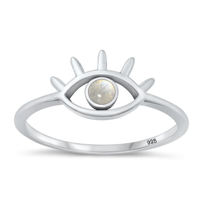 Sterling Silver Oxidized Evil Eye Moonstone Stone Ring
