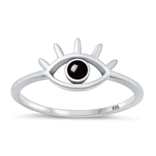 Load image into Gallery viewer, Sterling Silver Oxidized Eye Black Agate Stone Ring