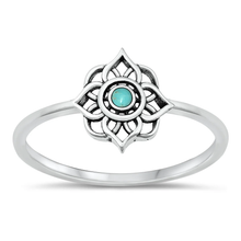 Load image into Gallery viewer, Sterling Silver Genuine Turquoise Centered Flower Ring