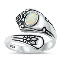 Load image into Gallery viewer, Sterling Silver Oxidized White Lab Opal Spoon Ring