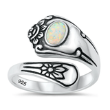 Sterling Silver Oxidized White Lab Opal Spoon Ring