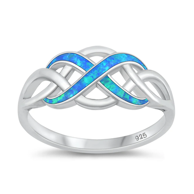 Sterling Silver Rhodium Plated Infinity Blue Lab Opal Ring