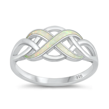 Load image into Gallery viewer, Sterling Silver Rhodium Plated Infinity White Lab Opal Ring