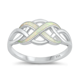 Sterling Silver Rhodium Plated Infinity White Lab Opal Ring