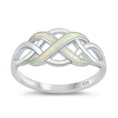 Sterling Silver Rhodium Plated Infinity White Lab Opal Ring